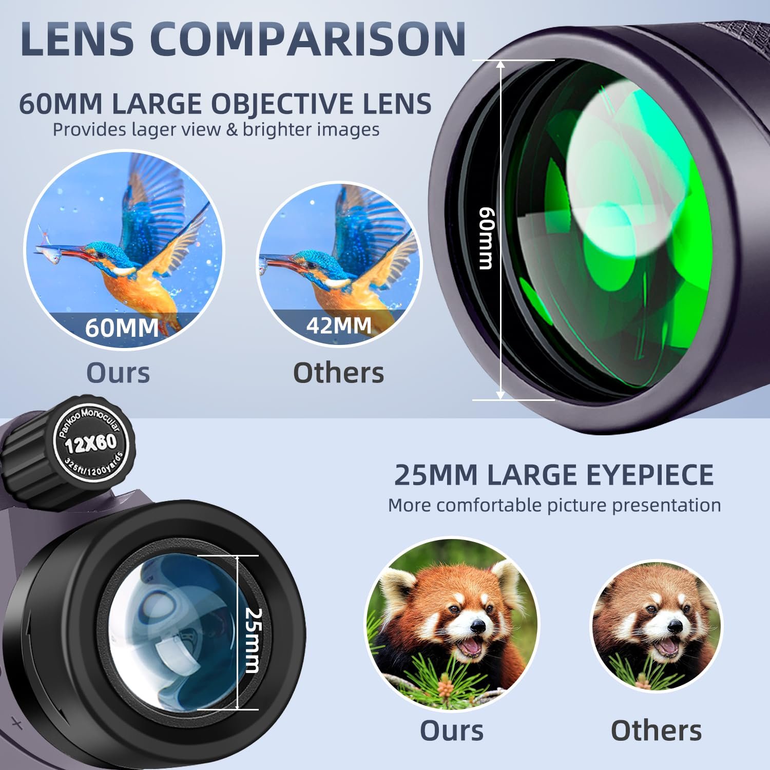 Pankoo 16X52 Monocular Telescope, 2025 High Power Prism Compact Monoculars for Adults Kids, HD Monocular Scope for Bird Watching Hiking Concert Travelling, D-Black