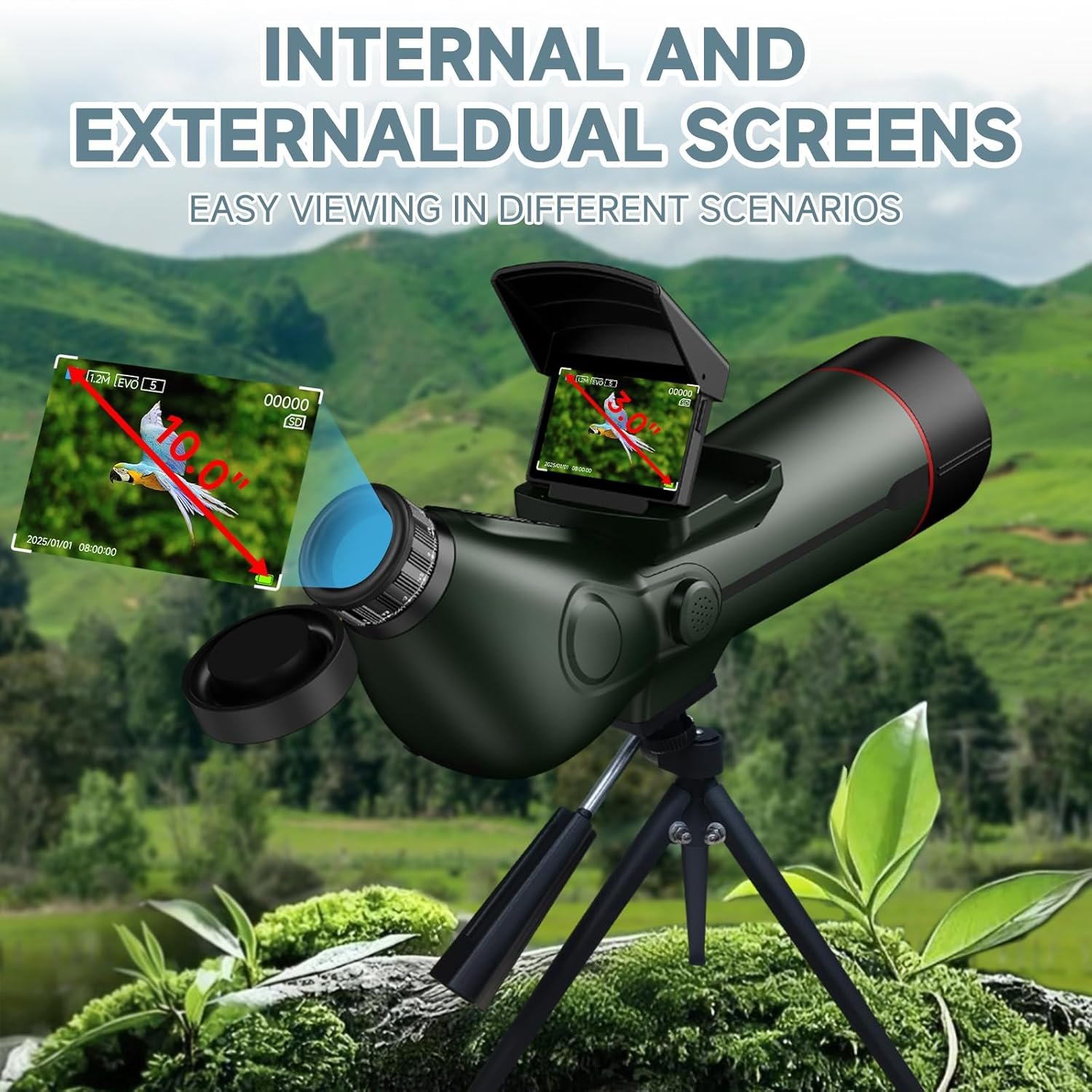 Smart Telescope, Professional Refractor Auto-focus Portable Digital Electronic Telescopes with 4K Astrophotography Camera, Internal And Externat Dual Screens Spotter for Adults...