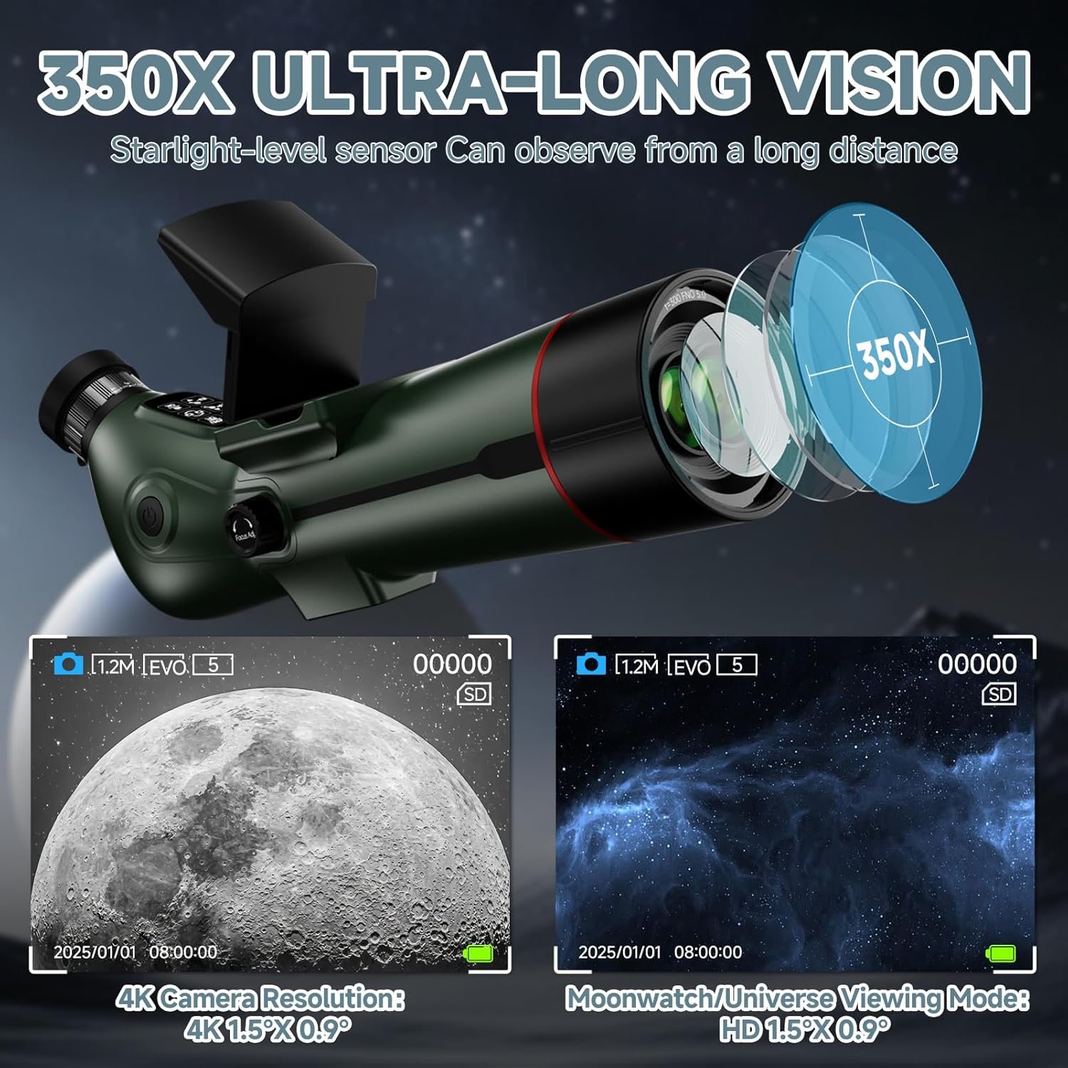 Smart Telescope, Professional Refractor Auto-focus Portable Digital Electronic Telescopes with 4K Astrophotography Camera, Internal And Externat Dual Screens Spotter for Adults...