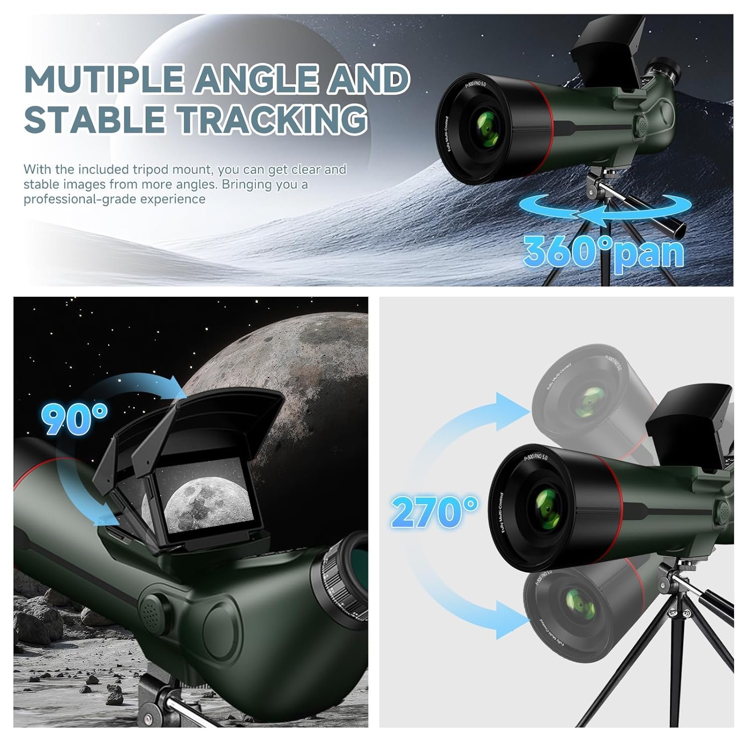 Smart Telescope, Professional Refractor Auto-focus Portable Digital Electronic Telescopes with 4K Astrophotography Camera, Internal And Externat Dual Screens Spotter for Adults...
