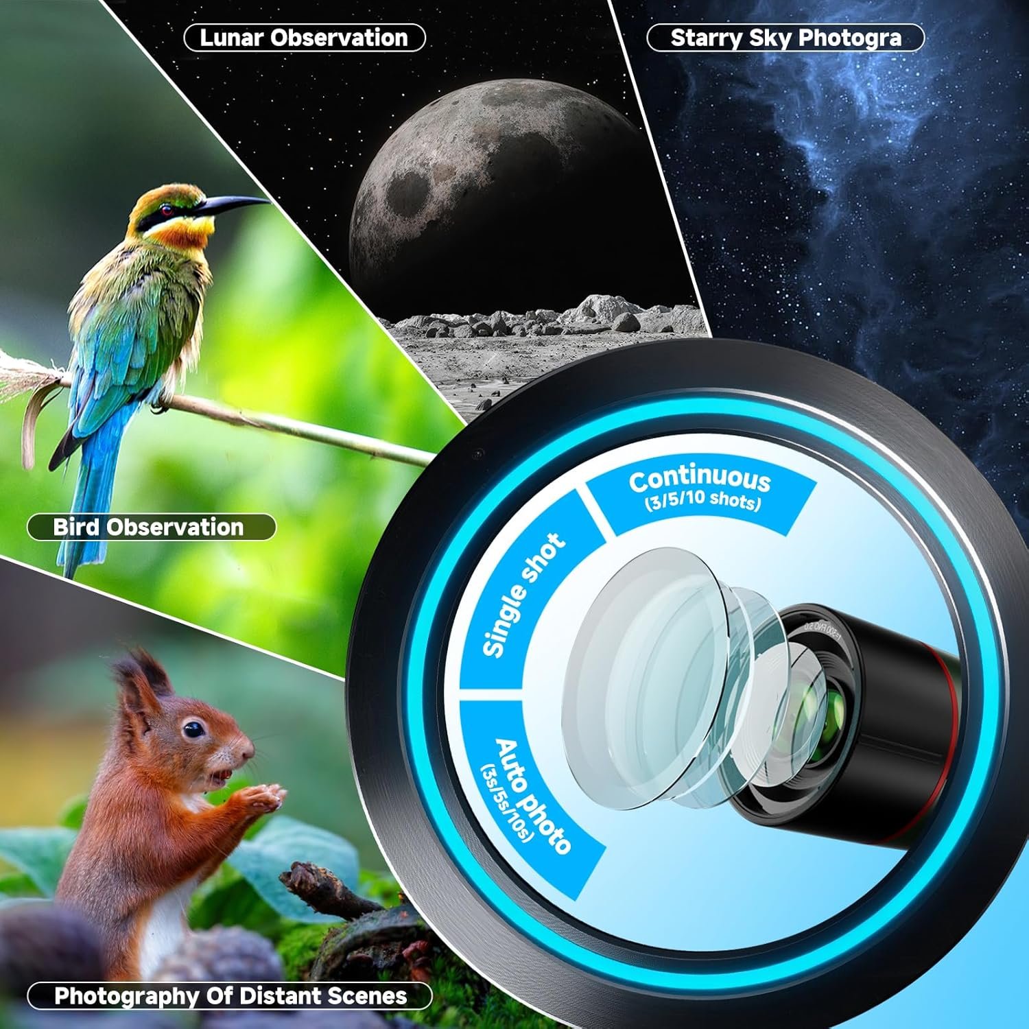 Smart Telescope, Professional Refractor Auto-focus Portable Digital Electronic Telescopes with 4K Astrophotography Camera, Internal And Externat Dual Screens Spotter for Adults...