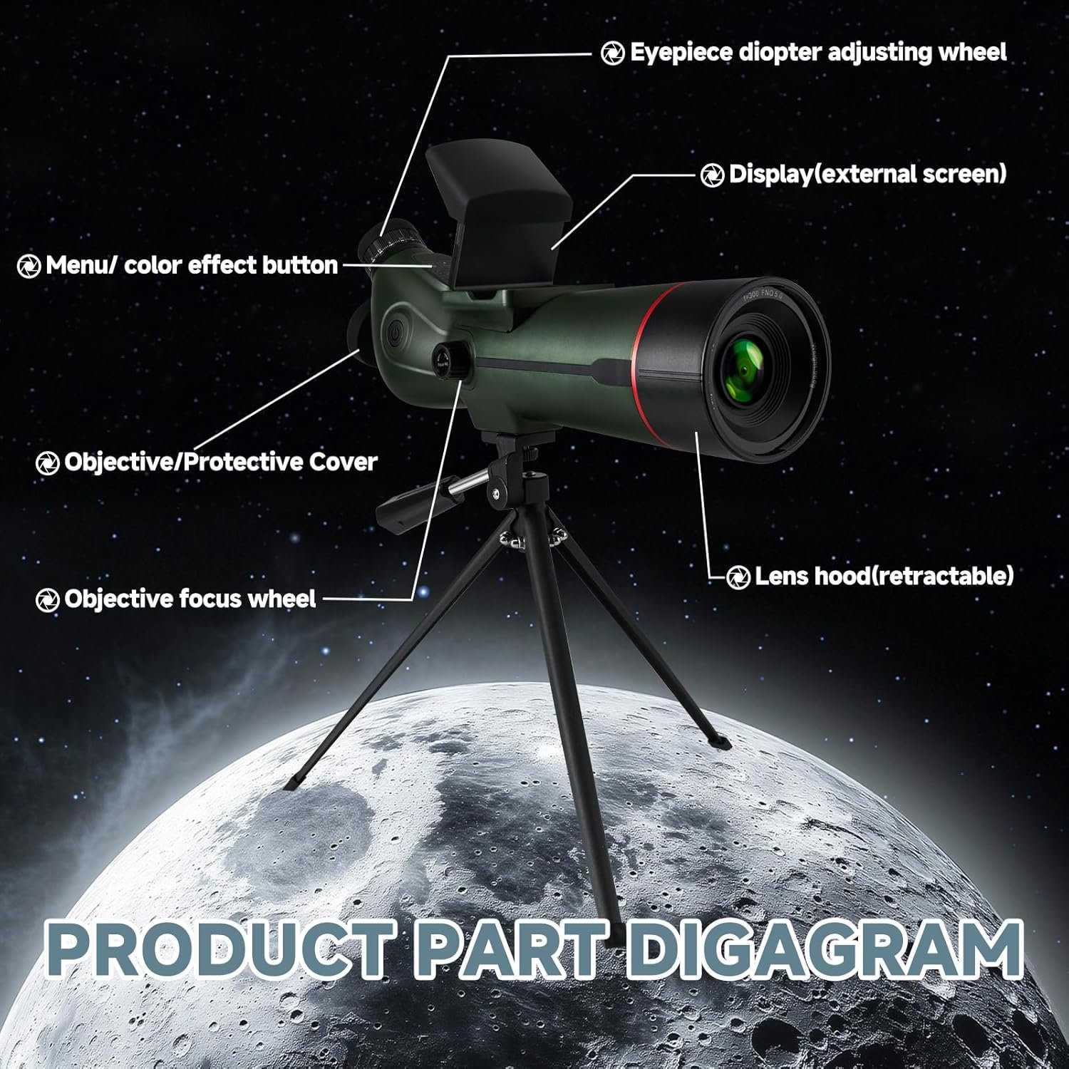 Smart Telescope, Professional Refractor Auto-focus Portable Digital Electronic Telescopes with 4K Astrophotography Camera, Internal And Externat Dual Screens Spotter for Adults...