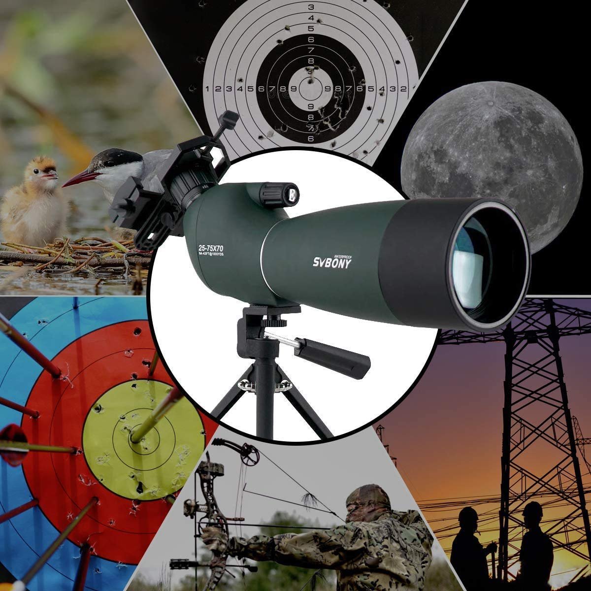 SVBONY SV28 Spotting Scopes with Tripod, Angled 25-75x70mm Spotter Scope with Phone Adapter, Waterproof Fogproof Spotting Scope for Bird Watching, Target Shooting, Wildlife Viewing