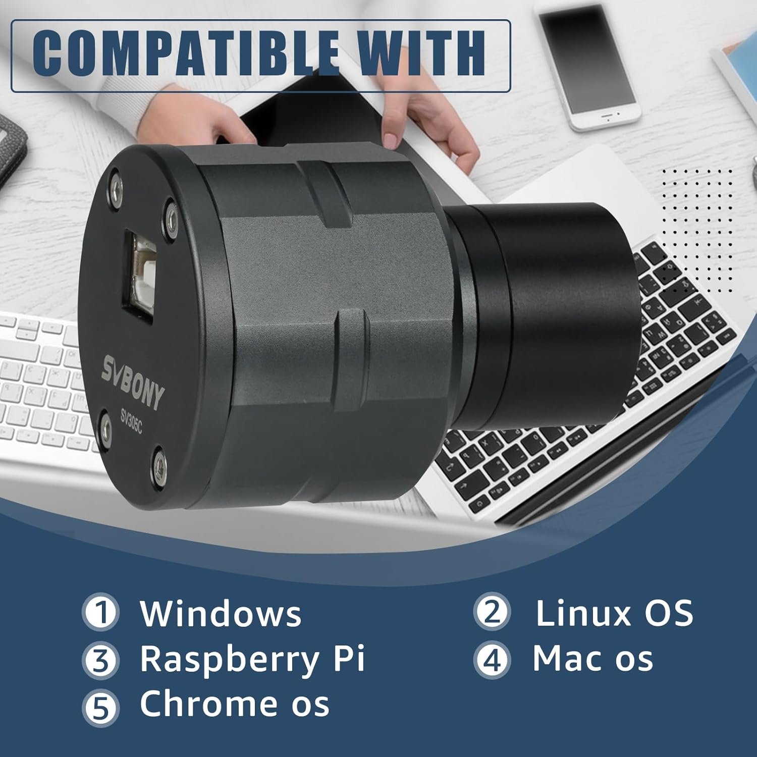 SVBONY SV305C Astrophotography Camera, 2.1MP IMX662 Color Telescope Camera with Removable UV IR Cut Glass, 1.25" Electronic Telescope Eyepiece for Planetary Moon...