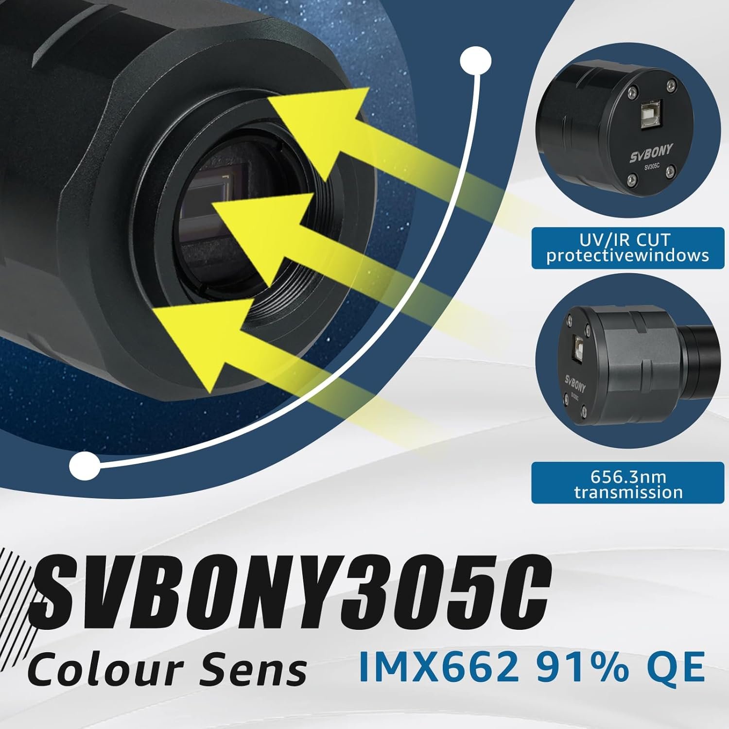 SVBONY SV305C Astrophotography Camera, 2.1MP IMX662 Color Telescope Camera with Removable UV IR Cut Glass, 1.25" Electronic Telescope Eyepiece for Planetary Moon...