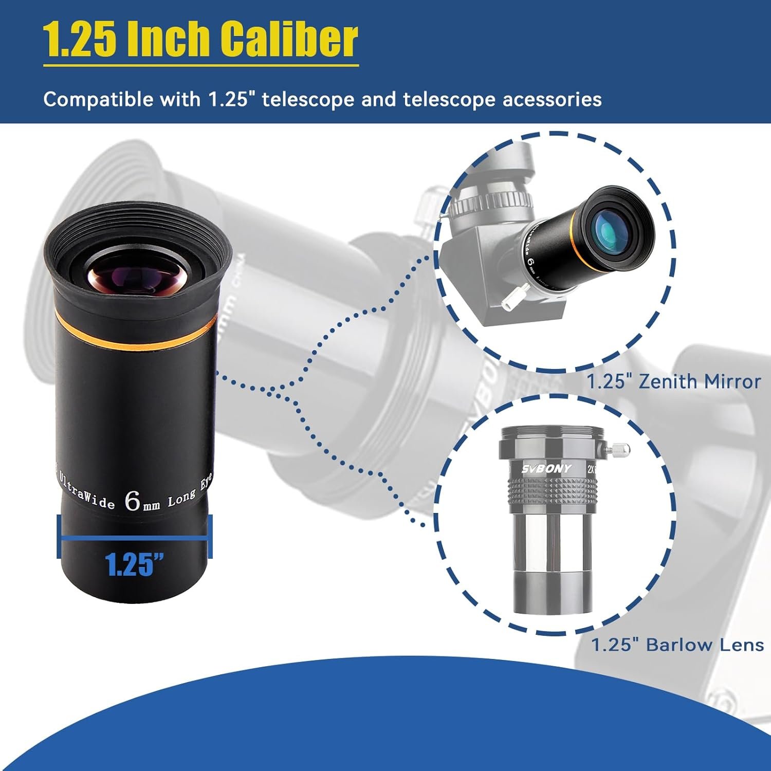 SVBONY Telescope Eyepiece Fully Multi Coated 1.25 inches Telescope Lens 66 Degree Ultra Wide Angle HD Telescope Accessory (6mm 9mm 15mm 20mm)