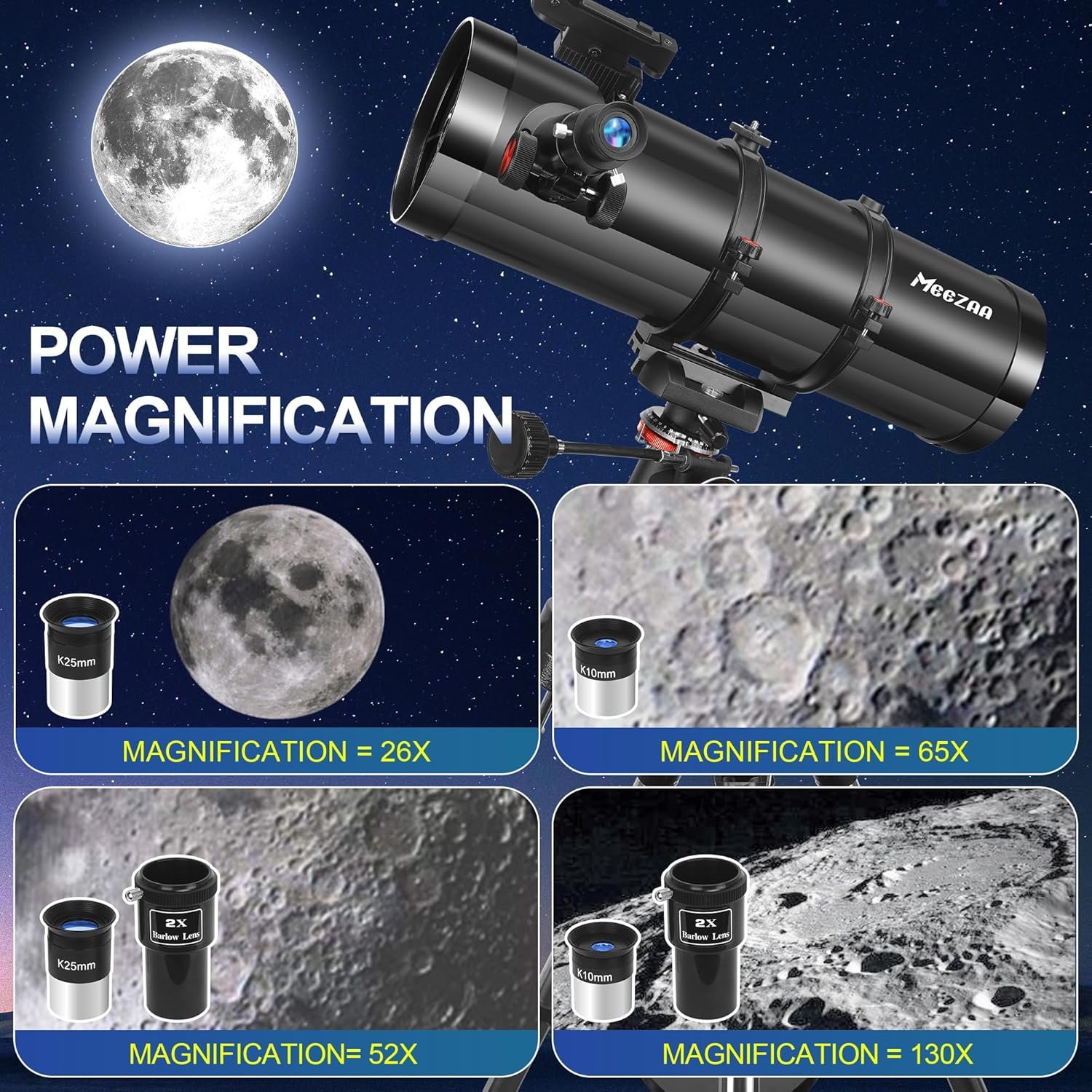 Telescope, 150EQ Reflector Telescope for Adults Astronomy Beginners, Manual Equatorial Professional Telescopes Astronomy with 2X Barlow Lens, Phone Adapter, Adjustable Tripod...