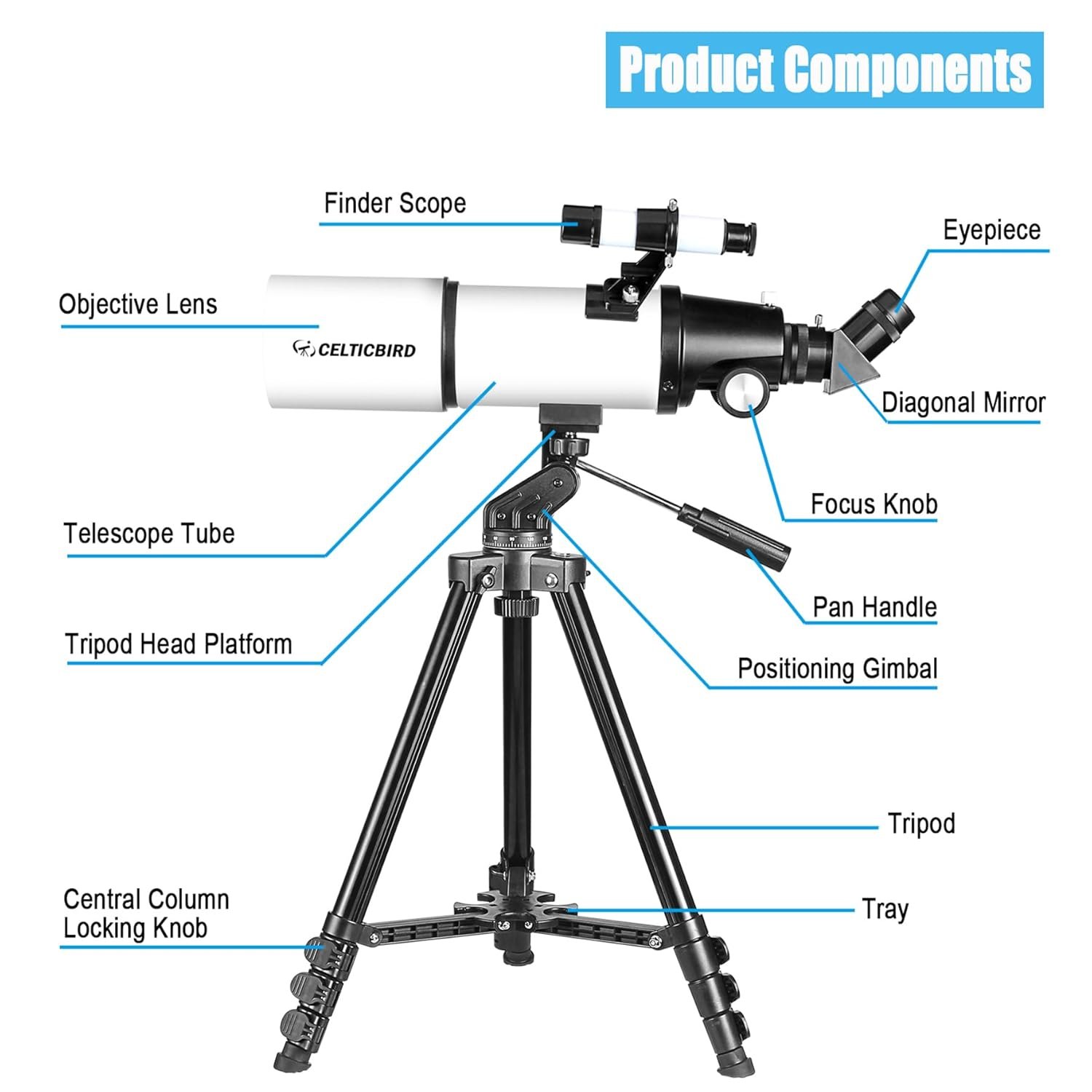 Telescope for Adults High Powered, 80mm Aperture 600mm Telescopes for Adults Astronomy, Travel Telescopio for Beginners with AZ Mount, Backpack, Phone Adapter, Moon Filter