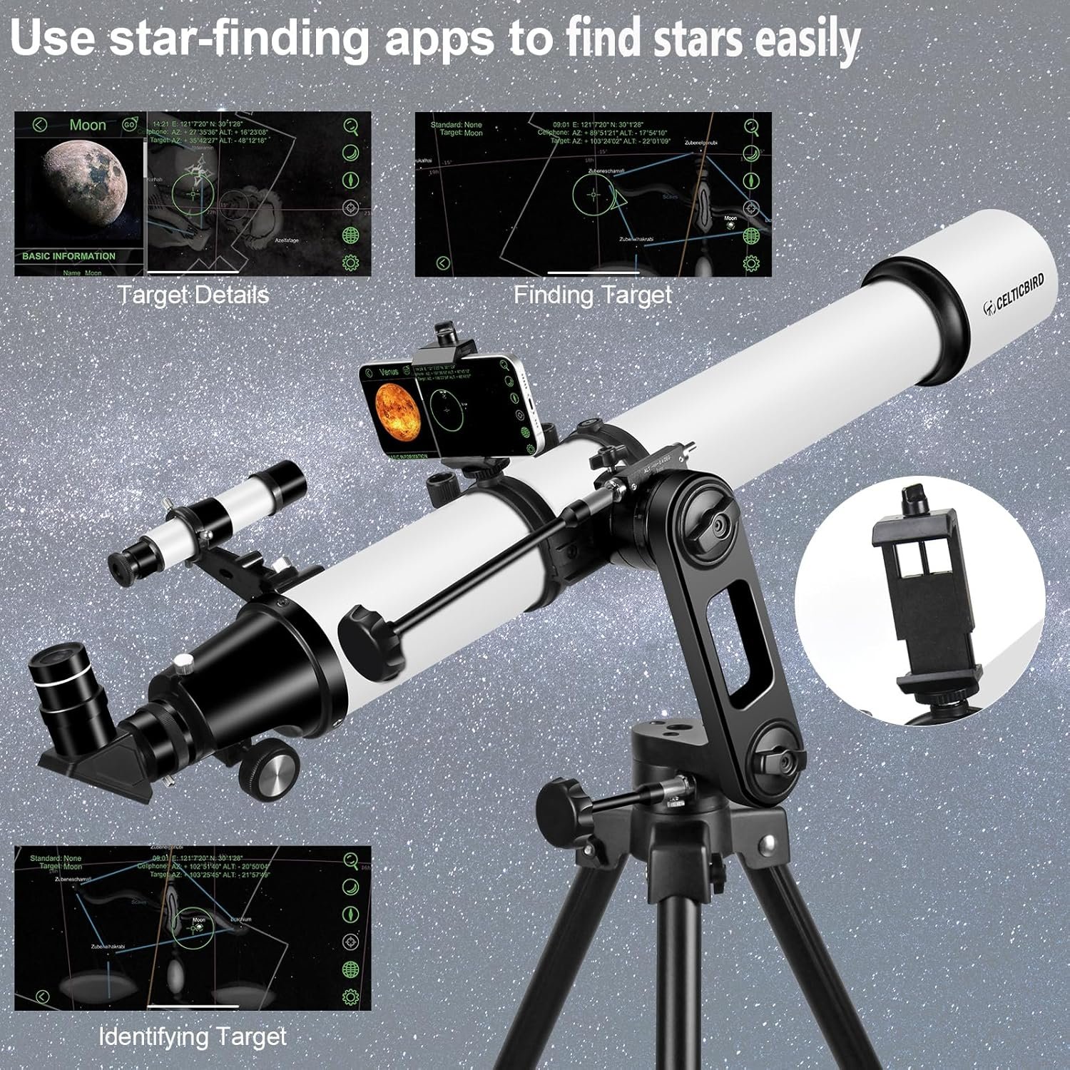 Telescope for Adults High Powered, 90mm Aperture 1000mm Refractor Telescopes for Adults Astronomy Telescopio with High Precision Adjustment, Ultra-Stable Vertisteel AZ Mount...