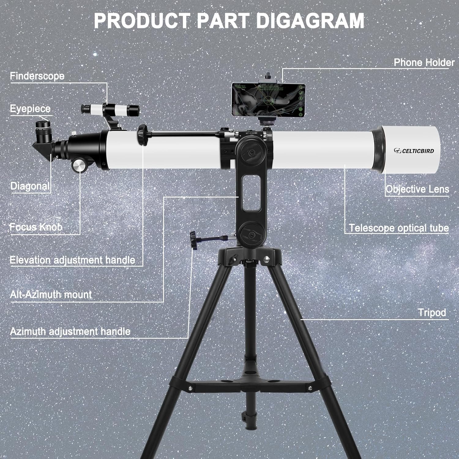 Telescope for Adults High Powered, 90mm Aperture 1000mm Refractor Telescopes for Adults Astronomy Telescopio with High Precision Adjustment, Ultra-Stable Vertisteel AZ Mount...