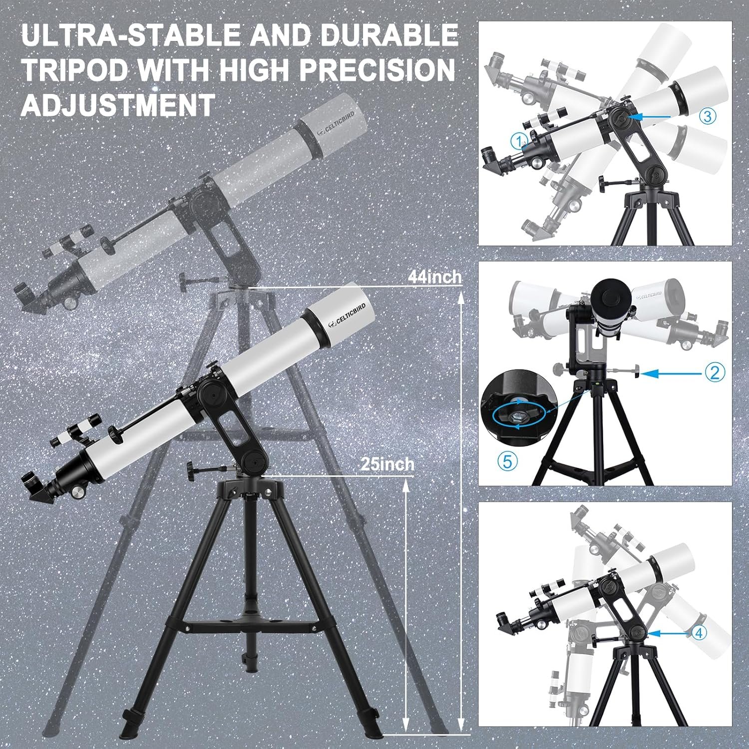Telescope for Adults High Powered, 90mm Aperture 1000mm Refractor Telescopes for Adults Astronomy Telescopio with High Precision Adjustment, Ultra-Stable Vertisteel AZ Mount...