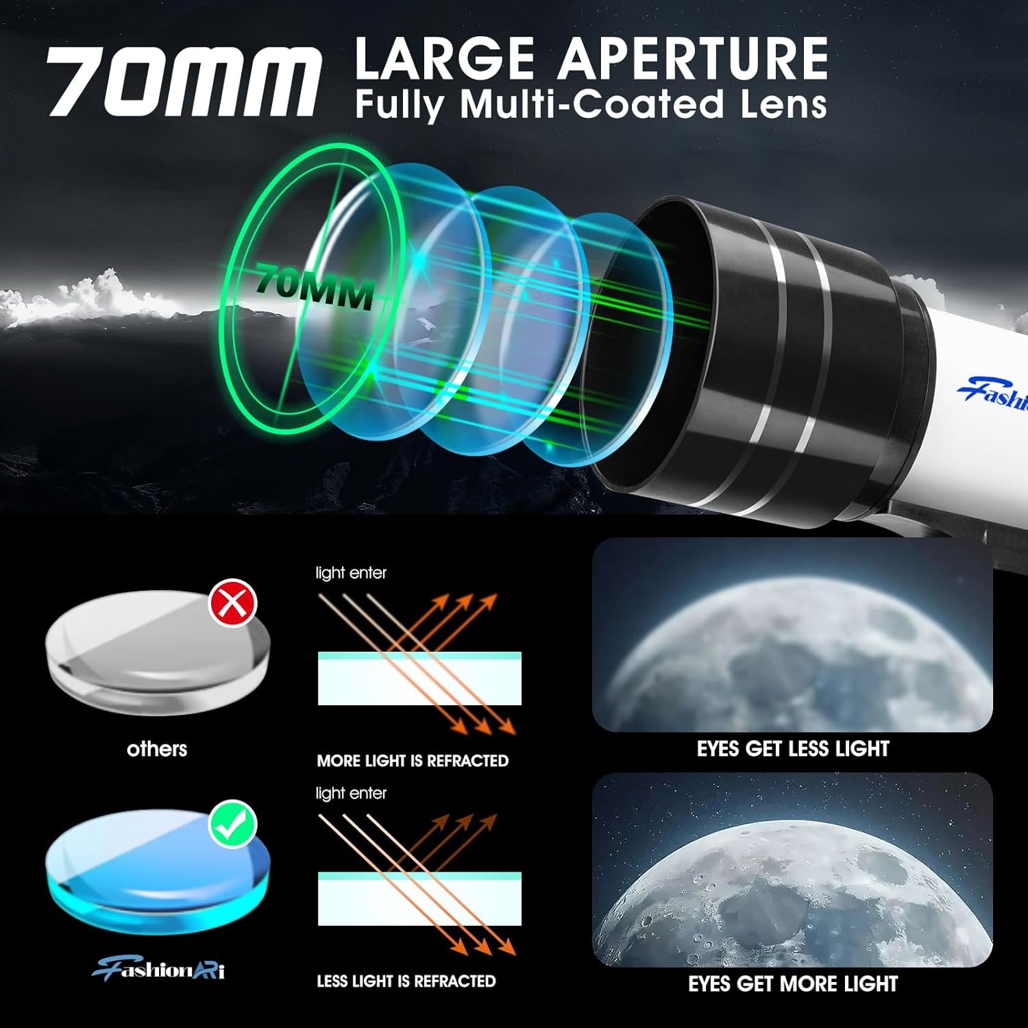 Telescope for Kids Adults Beginners,70mm Aperture 400mm Focal Length Telescopio for Astronomy, Multi Coated Travel Refractor Astronomical Telescopes