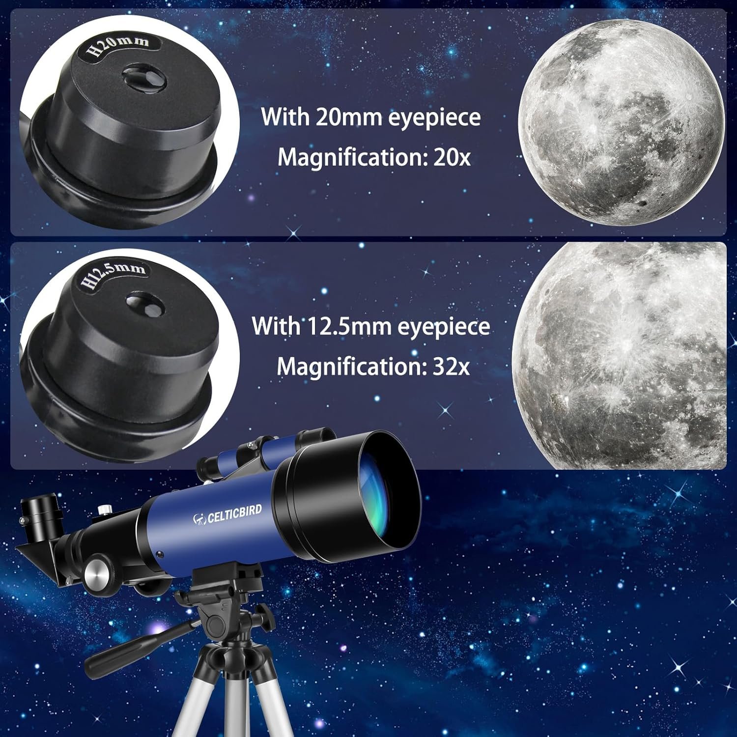 Telescope for Kids Beginners, 70mm Aperture 400mm Astronomical Refracting Telescope for Adults Students - Travel Telescopes with Tripod, Phone Adapter(Ocean Blue)