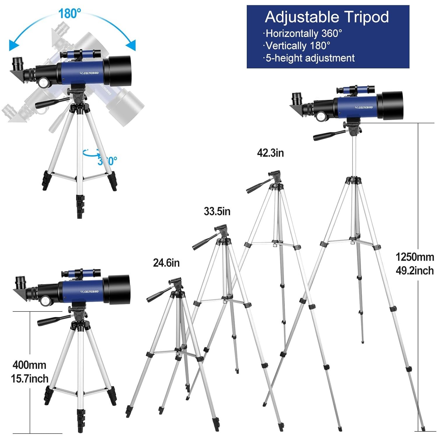 Telescope for Kids Beginners, 70mm Aperture 400mm Astronomical Refracting Telescope for Adults Students - Travel Telescopes with Tripod, Phone Adapter(Ocean Blue)