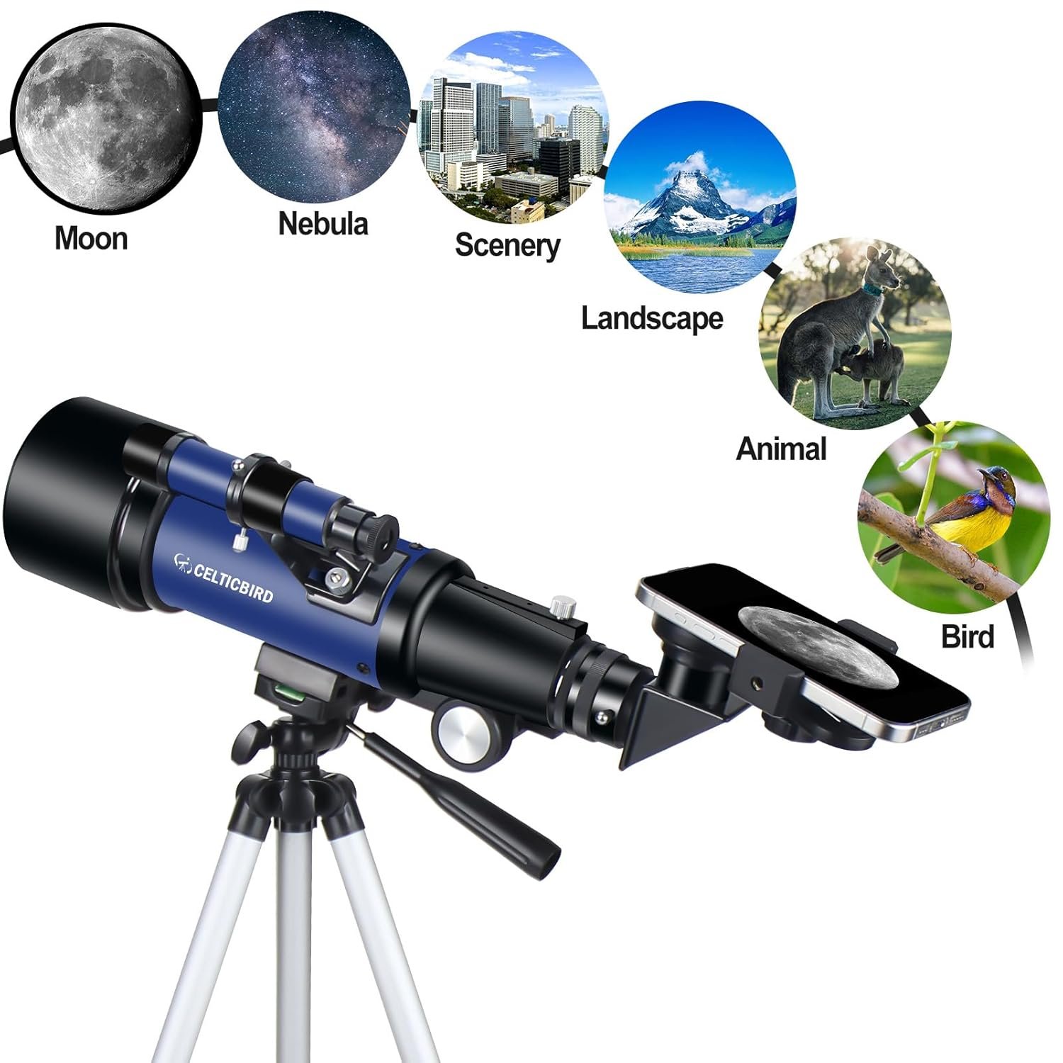 Telescope for Kids Beginners, 70mm Aperture 400mm Astronomical Refracting Telescope for Adults Students - Travel Telescopes with Tripod, Phone Adapter(Ocean Blue)