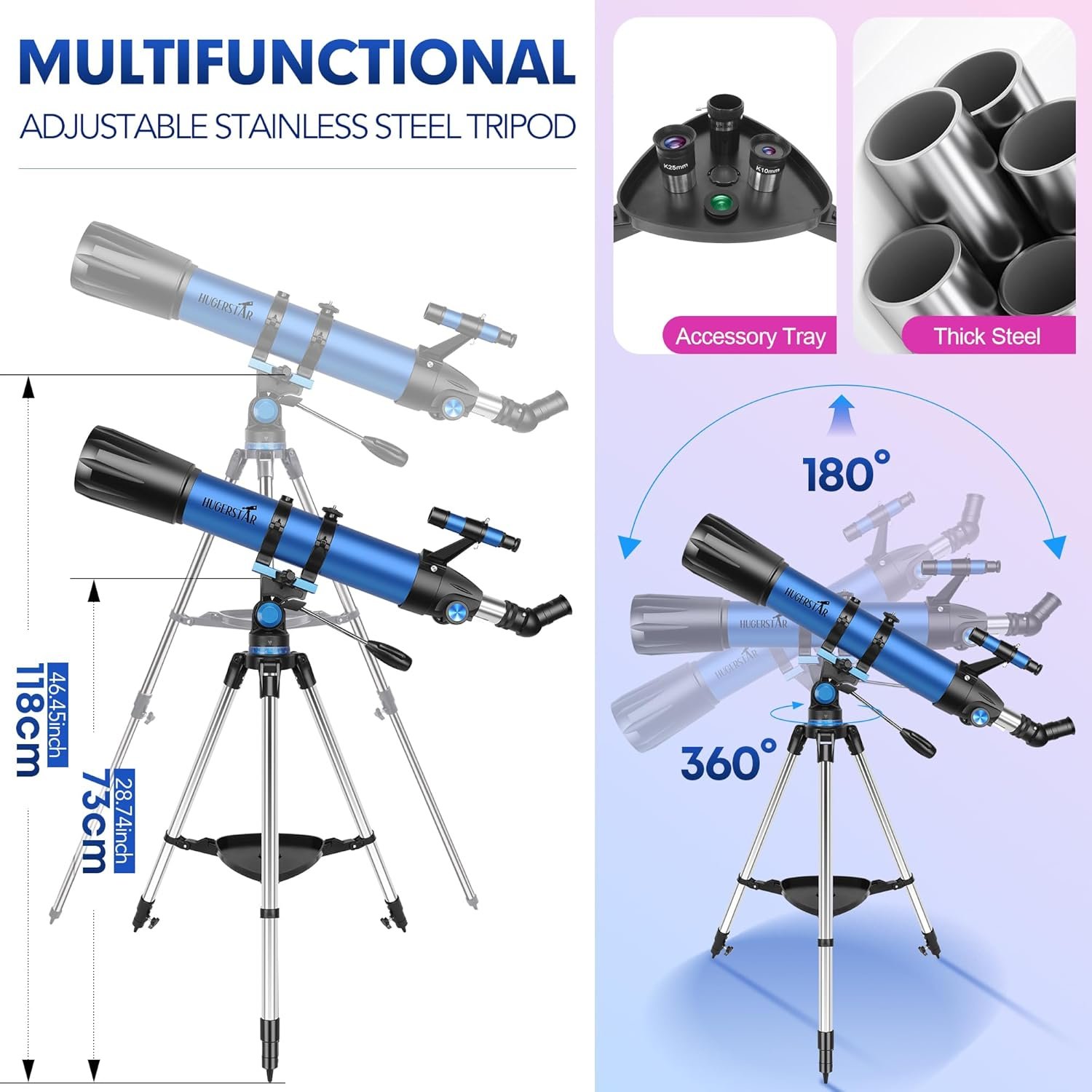 Telescope, Telescope for Adults High Powered, 90mm Aperture 800mm Professional Refractor Telescopes for Adults Astronomy Beginners with AZ Mount Stainless Tripod, Carry Bag and...