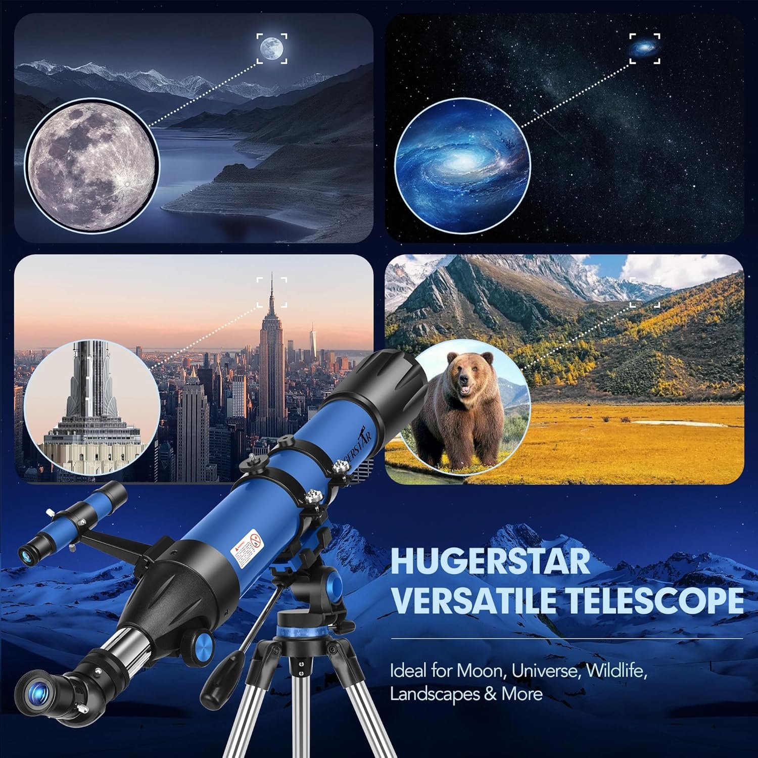 Telescope, Telescope for Adults High Powered, 90mm Aperture 800mm Professional Refractor Telescopes for Adults Astronomy Beginners with AZ Mount Stainless Tripod, Carry Bag and...