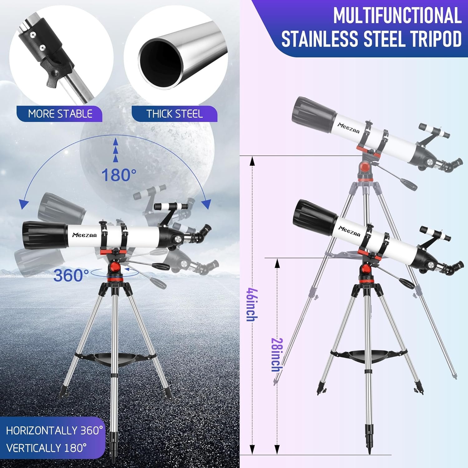 Telescope, Telescope for Adults High Powered Professional, 90mm Aperture 800mm Refractor Telescopes for Astronomy Beginners Fully Multi-Coated with AZ Mount Tripod & Phone...