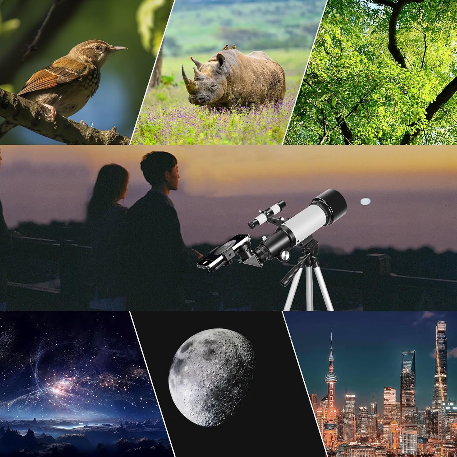Telescopes, Telescope for Kids and Adults Beginners, 70mm Aperture 400mm Focus Length Refractor Travel Telescope with AZ Mount for Observe The Moon and Landscape (White)