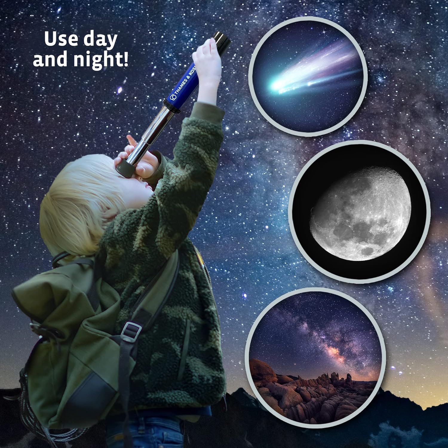 Thames & Kosmos My Discovery Telescope | Refracting Telescope with 12x Magnification | Compact & Portable for Land & Night Sky Observations | See The Moon, Planets, Wild Animals...