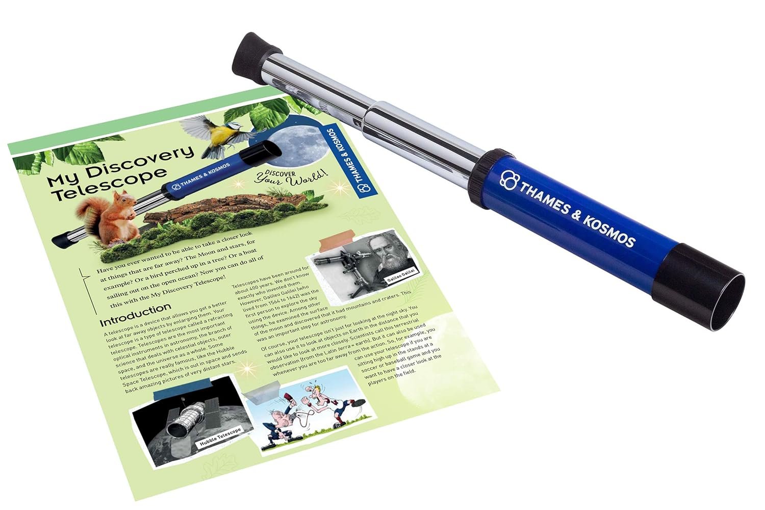 Thames & Kosmos My Discovery Telescope | Refracting Telescope with 12x Magnification | Compact & Portable for Land & Night Sky Observations | See The Moon, Planets, Wild Animals...