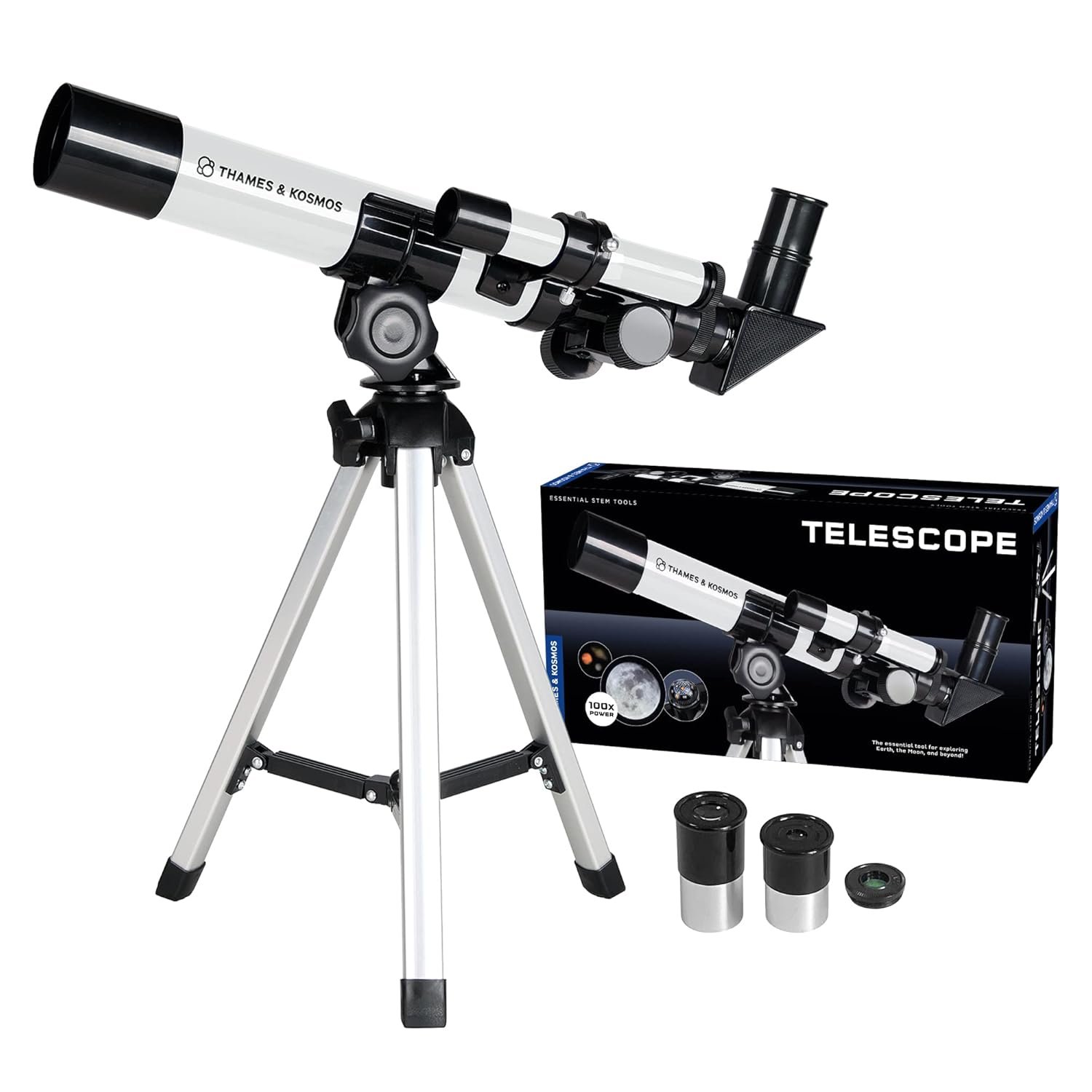 The Thames & Kosmos Telescope Essential STEM Tool | Childrens Refractor Telescope with 100x Magnification & Built-in Compass | Classic Scientific Device for Astronomical &...