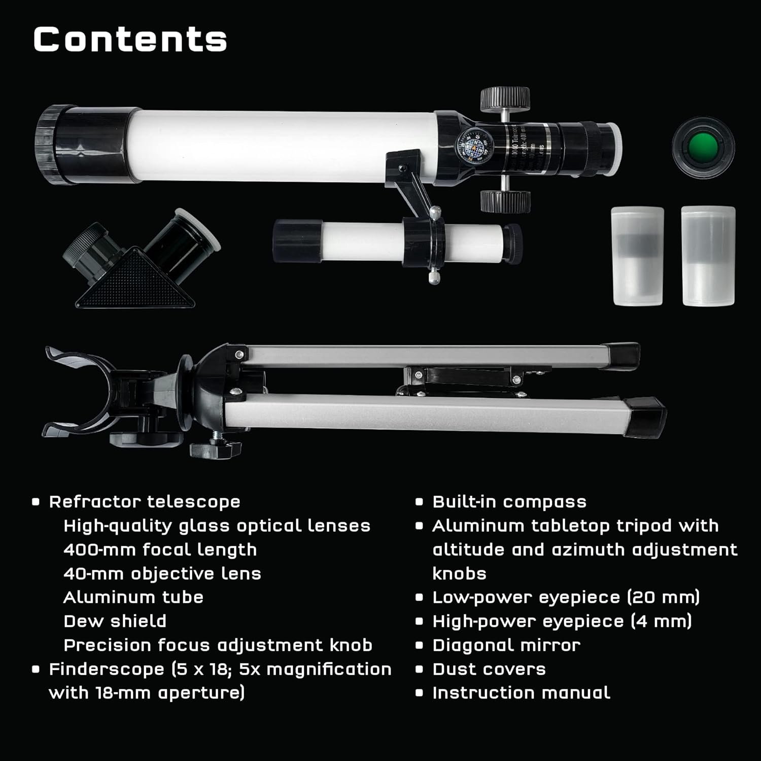 The Thames & Kosmos Telescope Essential STEM Tool | Childrens Refractor Telescope with 100x Magnification & Built-in Compass | Classic Scientific Device for Astronomical &...