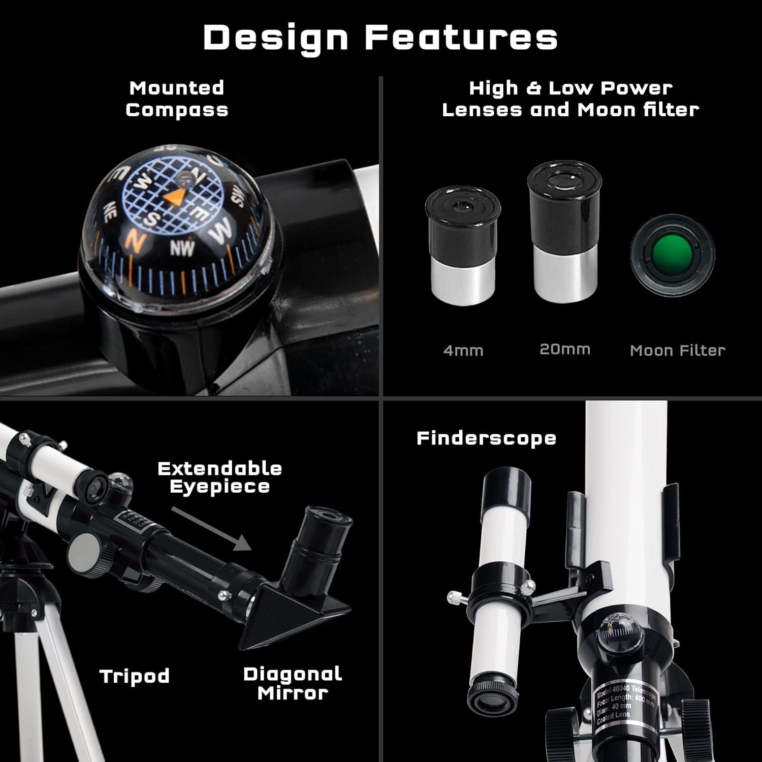 The Thames & Kosmos Telescope Essential STEM Tool | Childrens Refractor Telescope with 100x Magnification & Built-in Compass | Classic Scientific Device for Astronomical &...