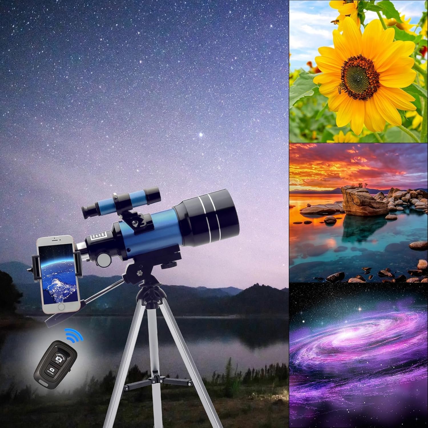 ToyerBee Telescope for Adults & Kids, 70mm Aperture (15X-150X) Portable Refractor Telescopes for Astronomy Beginners, 300mm Professional Travel Telescope with A Smartphone...
