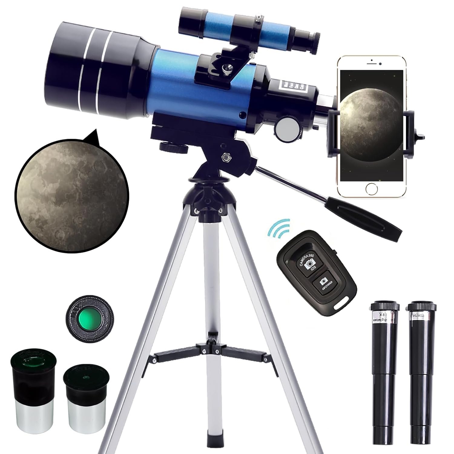 ToyerBee Telescope for Adults & Kids, 70mm Aperture (15X-150X) Portable Refractor Telescopes for Astronomy Beginners, 300mm Professional Travel Telescope with A Smartphone...