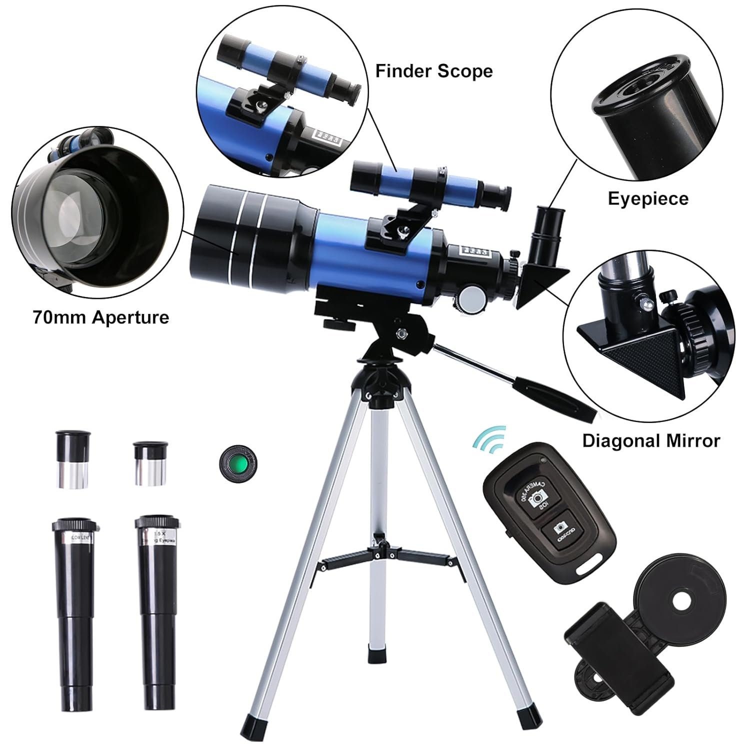 ToyerBee Telescope for Adults & Kids, 70mm Aperture (15X-150X) Portable Refractor Telescopes for Astronomy Beginners, 300mm Professional Travel Telescope with A Smartphone...