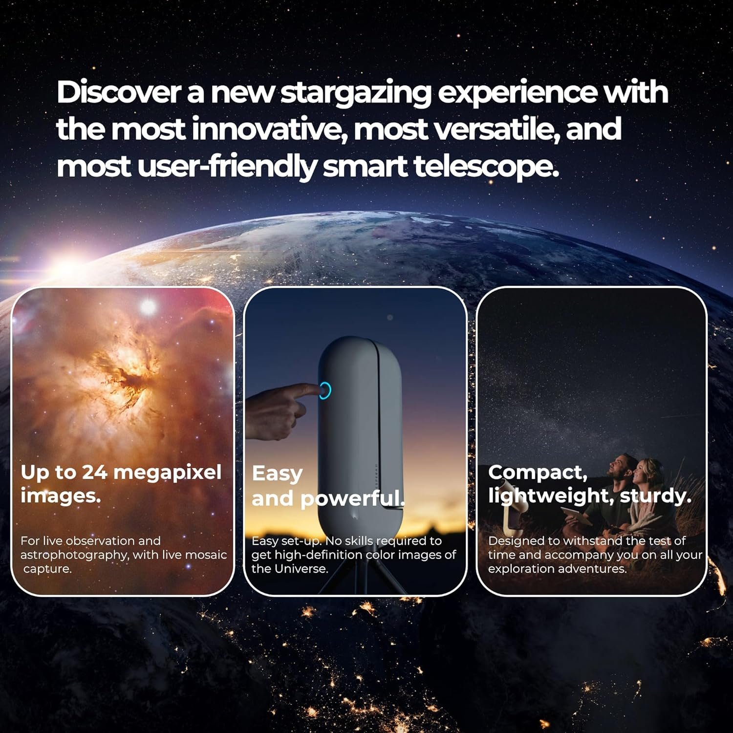 Vespera Pro Smart Telescope – 12.5MP Astrophotography Camera with Sony Starvis2 Sensor – App-Controlled Observation Station – Live Panorama & Auto Tracking – for Beginners &...